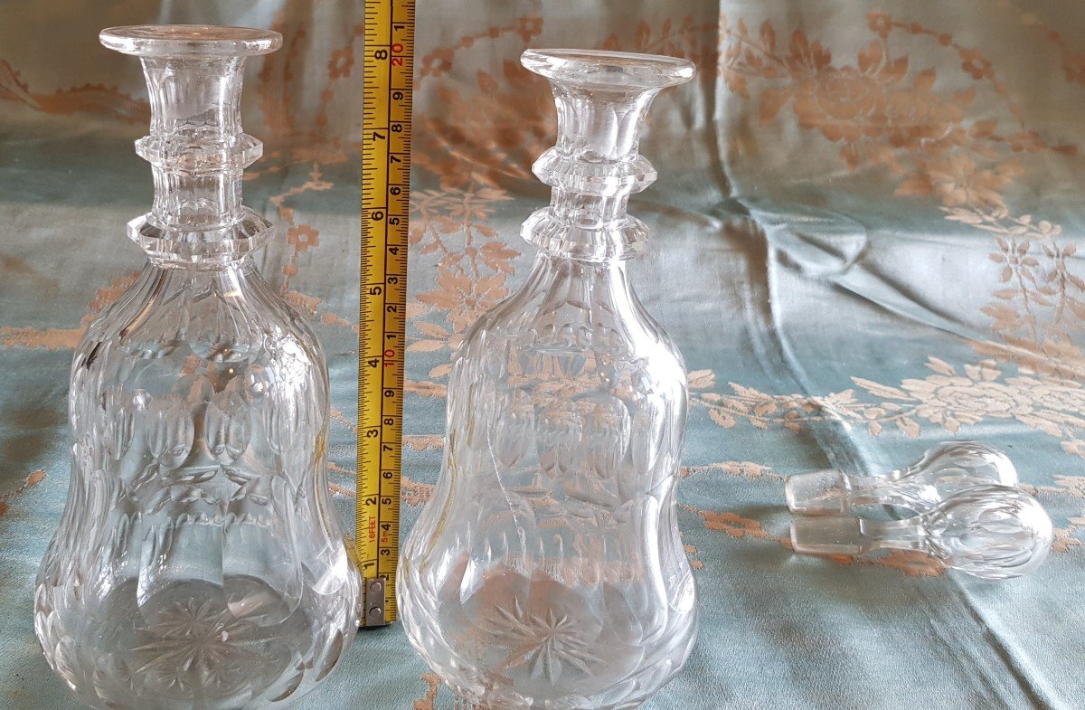 Coppia Di Bottiglie Decanter In Cristallo Di Boemia'800  H 27 Cm-photo-6