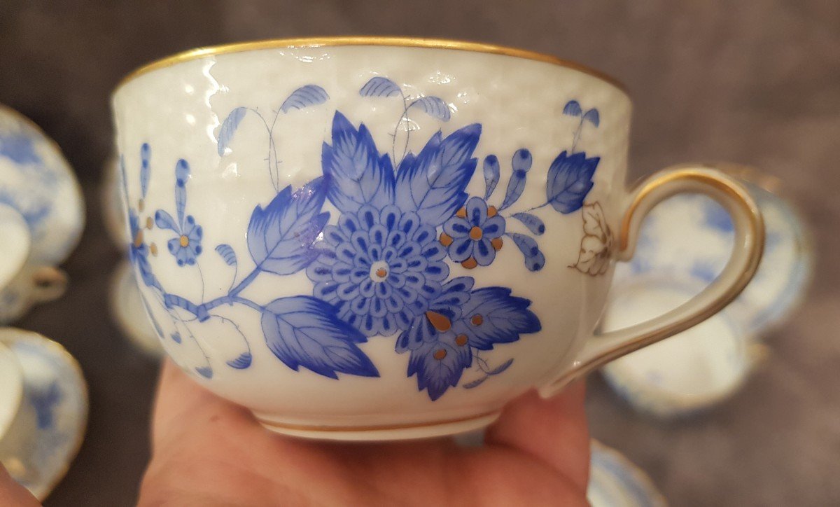 Set di 12 tazze da tè porcellana Herend Apponyi Bouquet turchese-photo-3