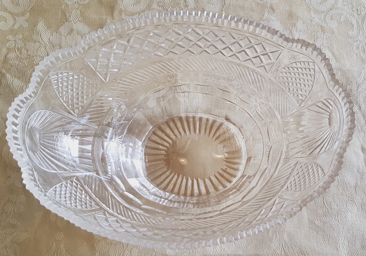 Antico centrotavola ovale in cristallo di Boemia molato -photo-3