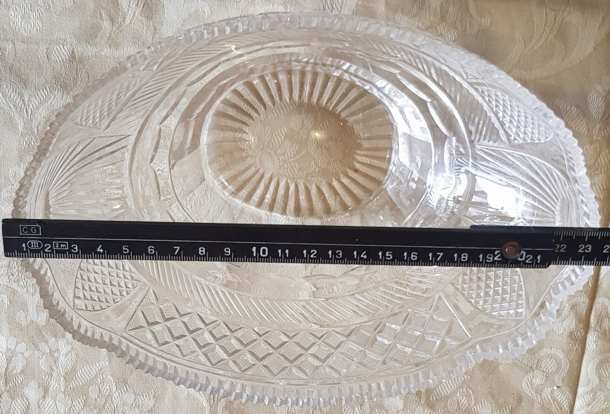 Antico centrotavola ovale in cristallo di Boemia molato -photo-4