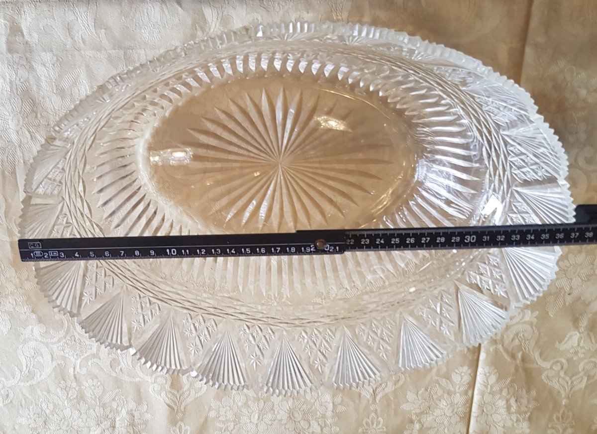 Antico centrotavola ovale in  cristallo di Boemia  intagliato-photo-3
