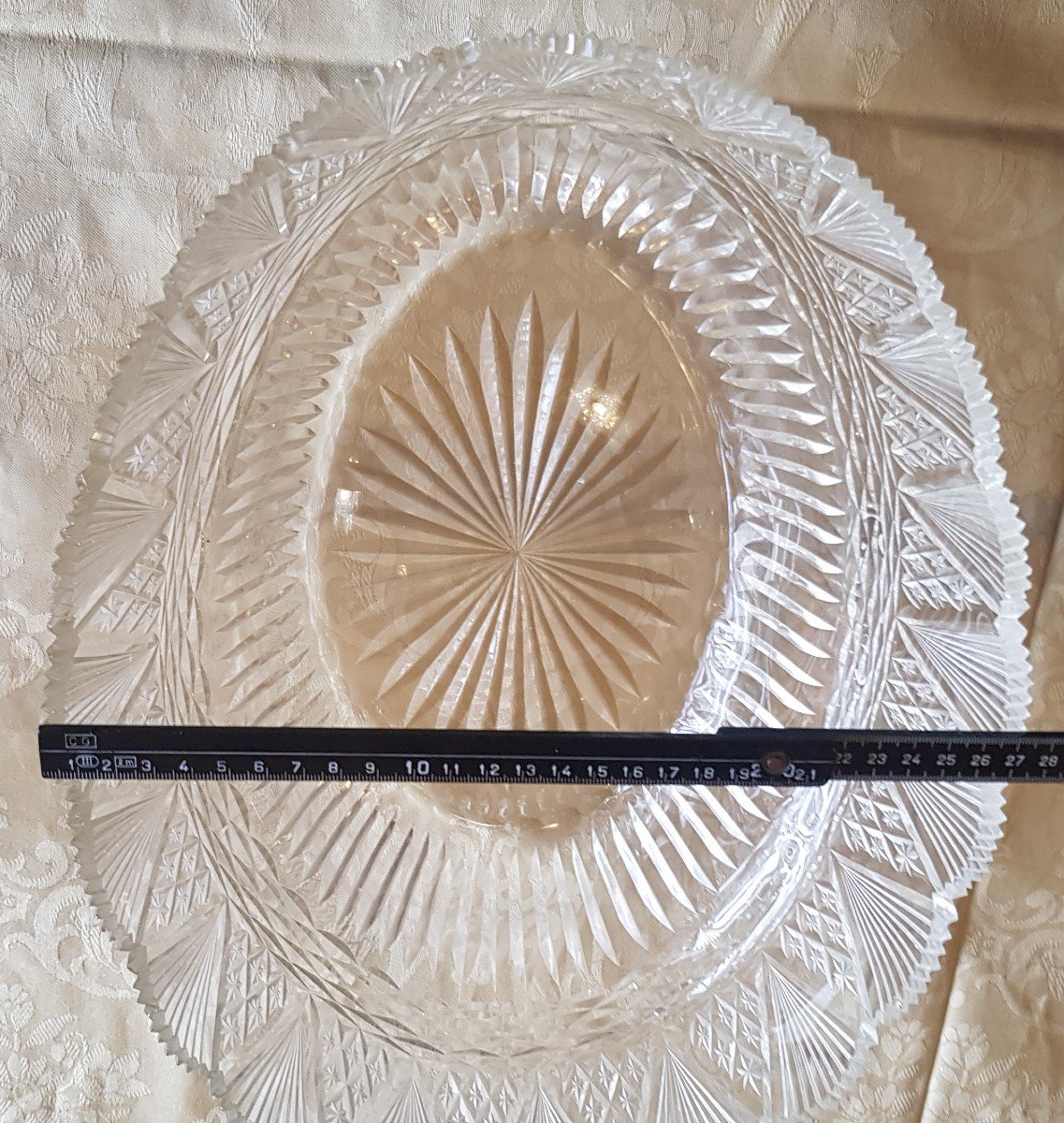 Antico centrotavola ovale in  cristallo di Boemia  intagliato-photo-4
