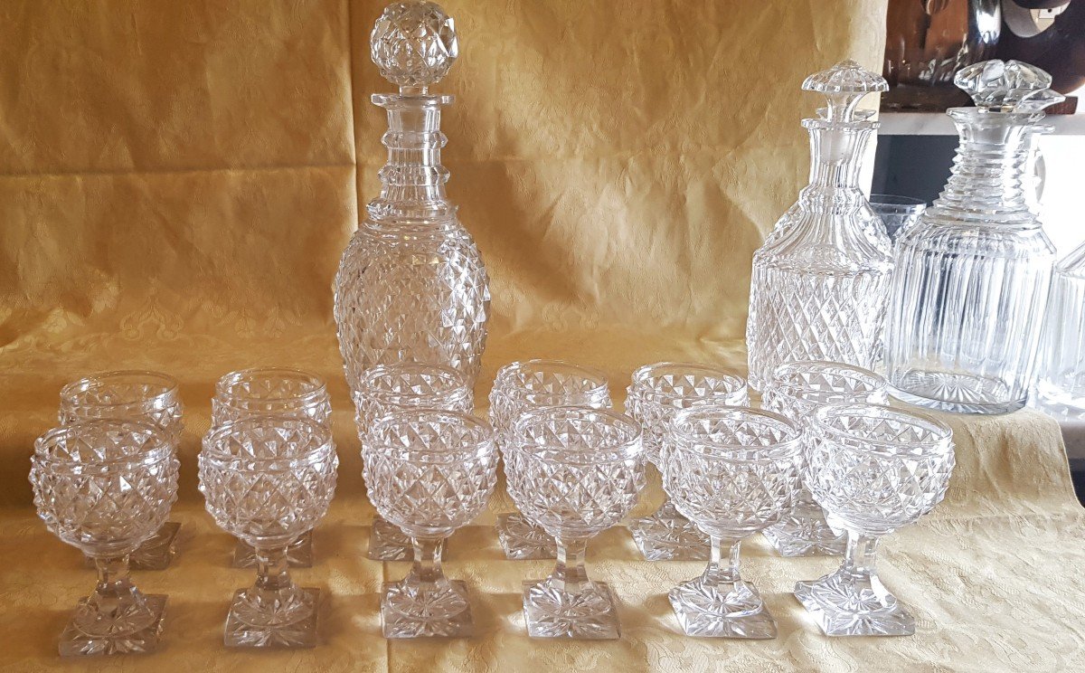 Servizio antico da Porto in cristallo a punte di diamante  Regency bottiglia e 12 bicchieri-photo-2