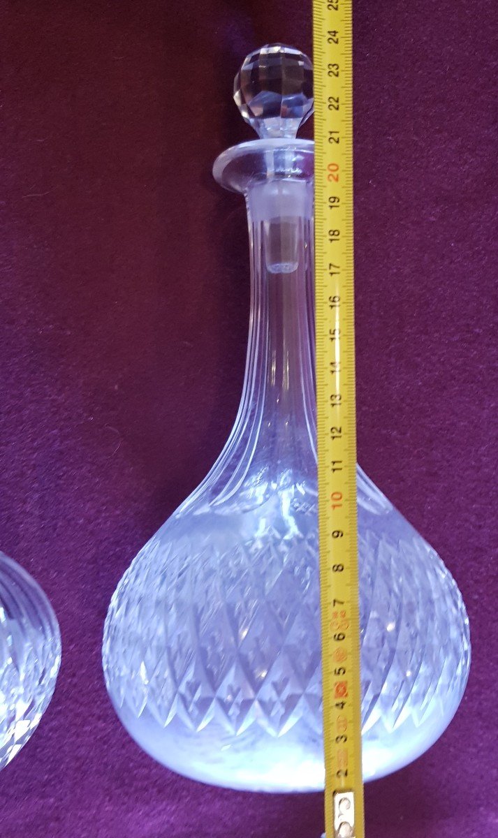 due antiche bottiglie decanter in cristallo di Boemia molato-photo-6