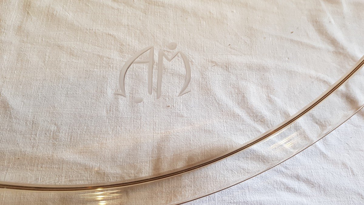 grande vassoio Decò in vetro soffiato di Murano monogramma AM -photo-3