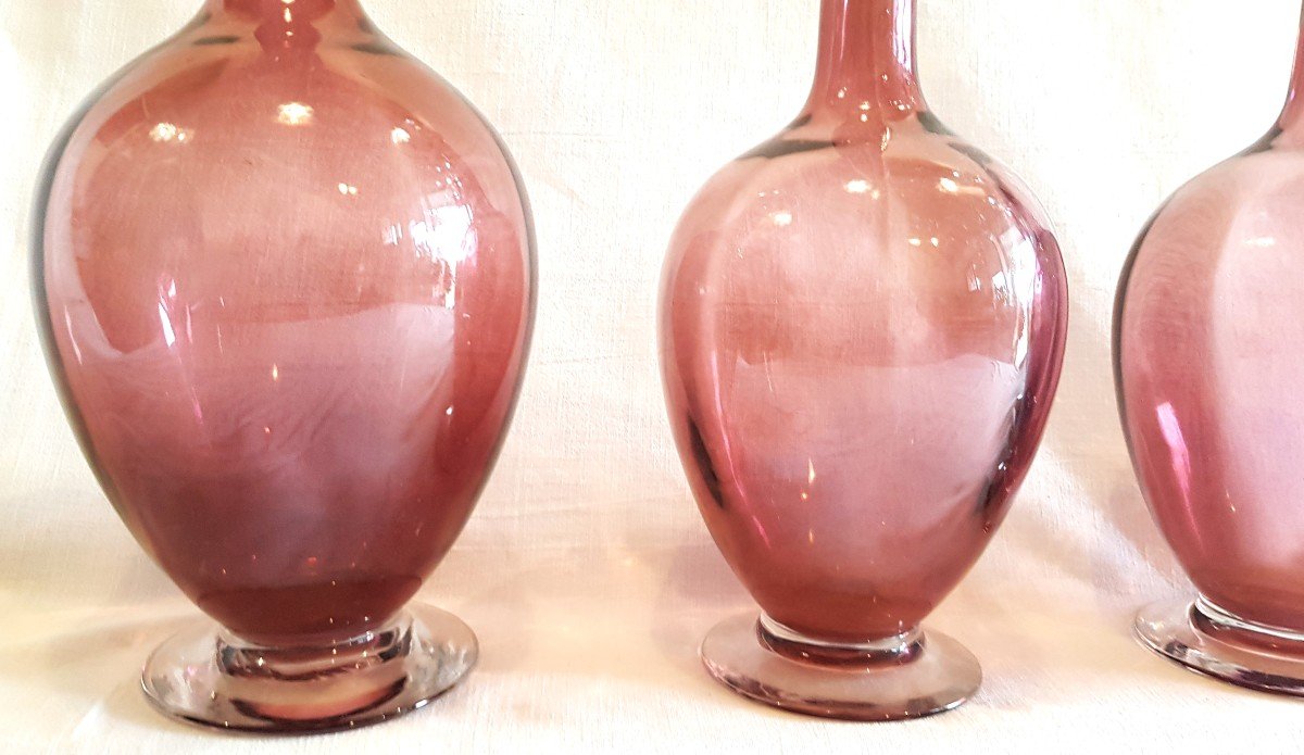 Quattro Antiche bottiglie In Vetro Soffiato Color vinaccia-photo-2
