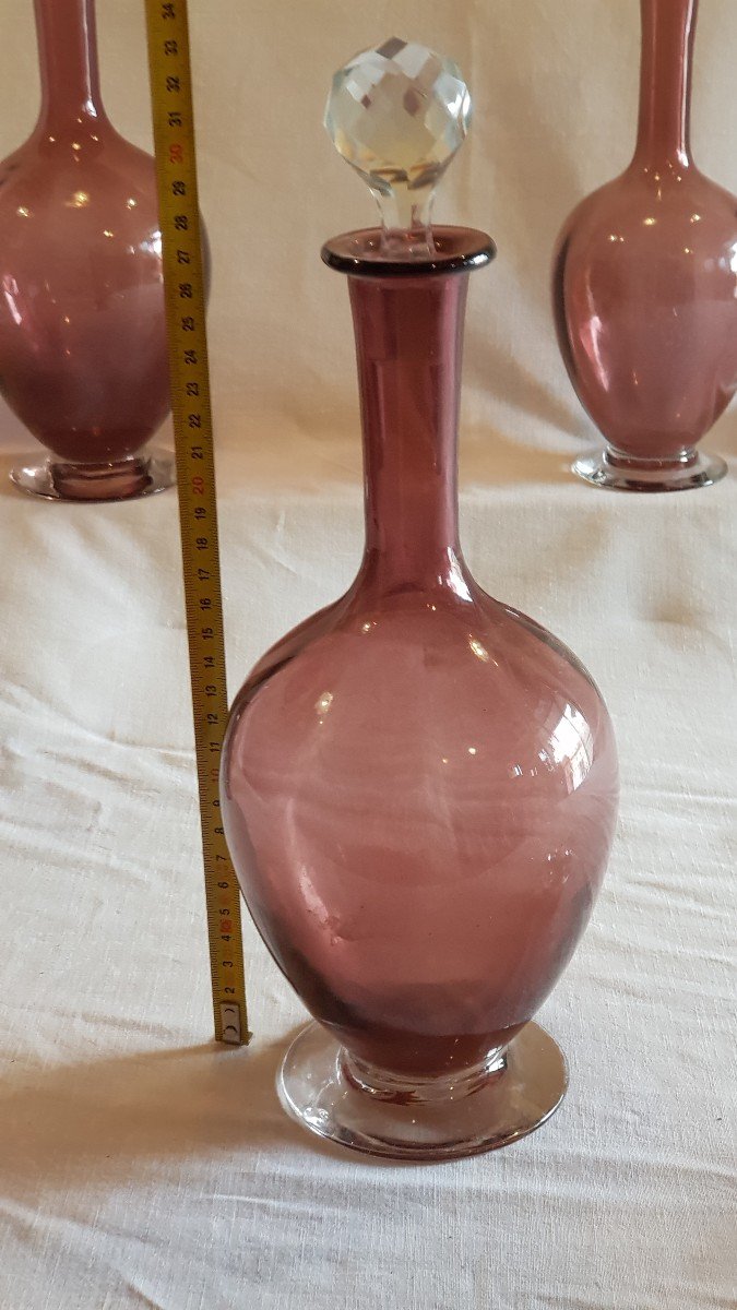 Quattro Antiche bottiglie In Vetro Soffiato Color vinaccia-photo-1