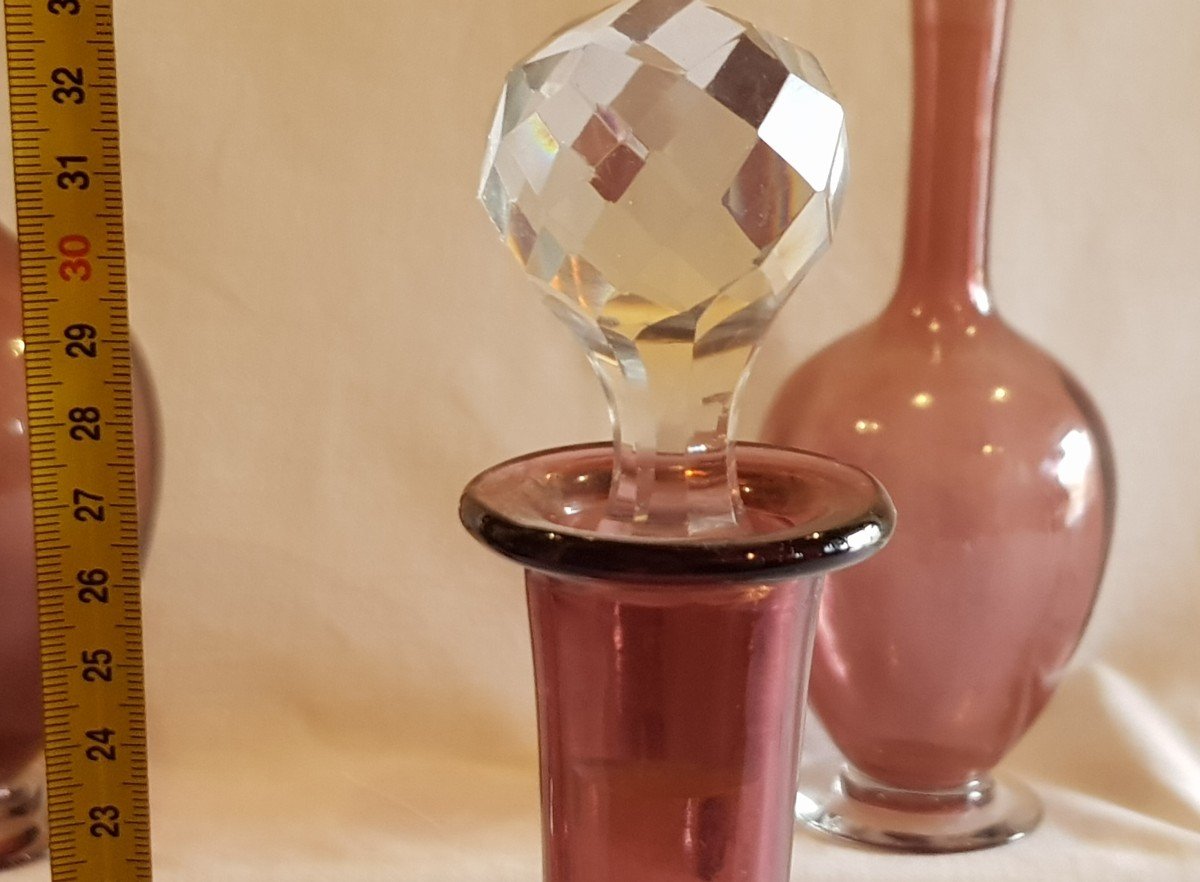 Quattro Antiche bottiglie In Vetro Soffiato Color vinaccia-photo-2