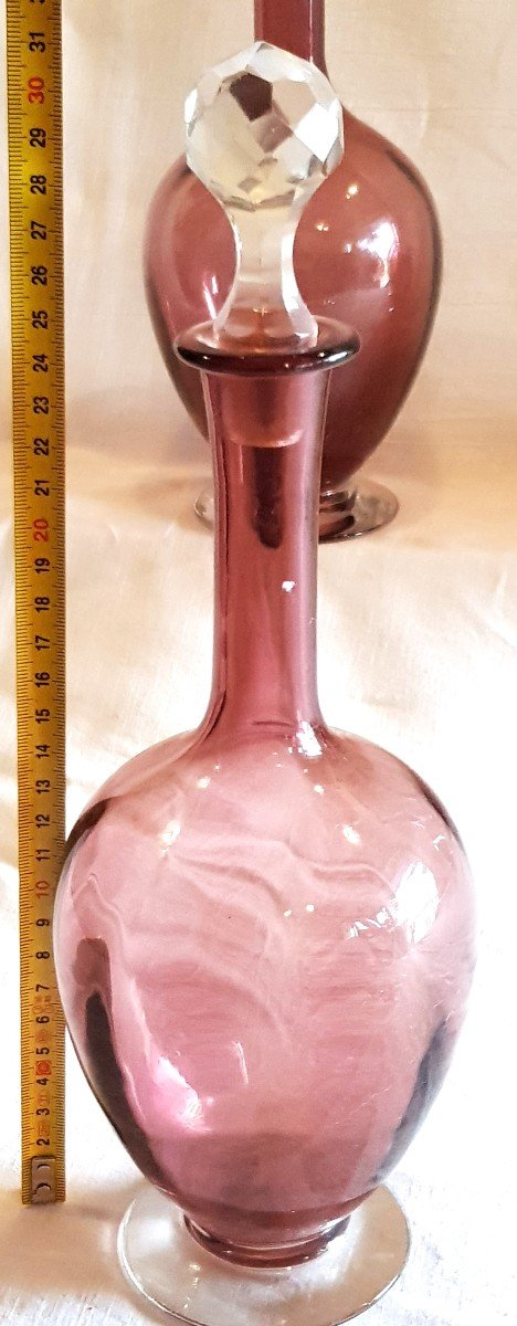 Quattro Antiche bottiglie In Vetro Soffiato Color vinaccia-photo-3