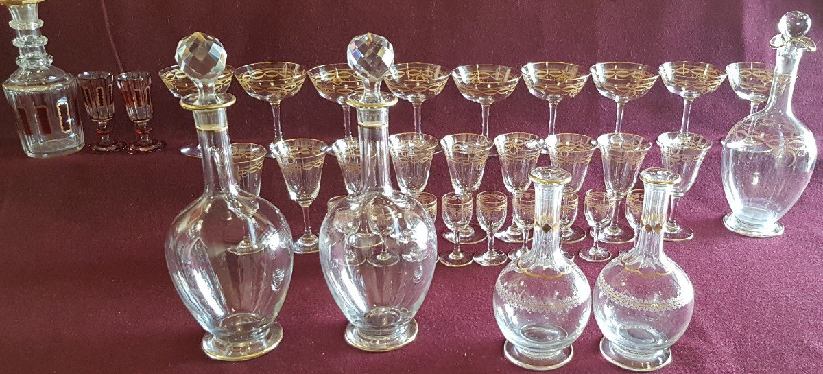 serie di 9 bicchierini da liquore antichi in cristallo Baccarat inciso e dorato  mod. Byzantine-photo-3