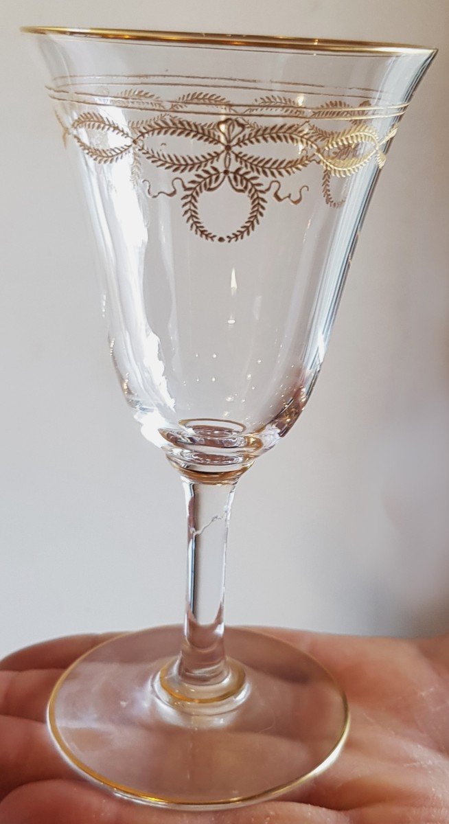 Set di 9 bicchieri da vino antichi in cristallo Baccarat mod. Byzantine dorato-photo-3