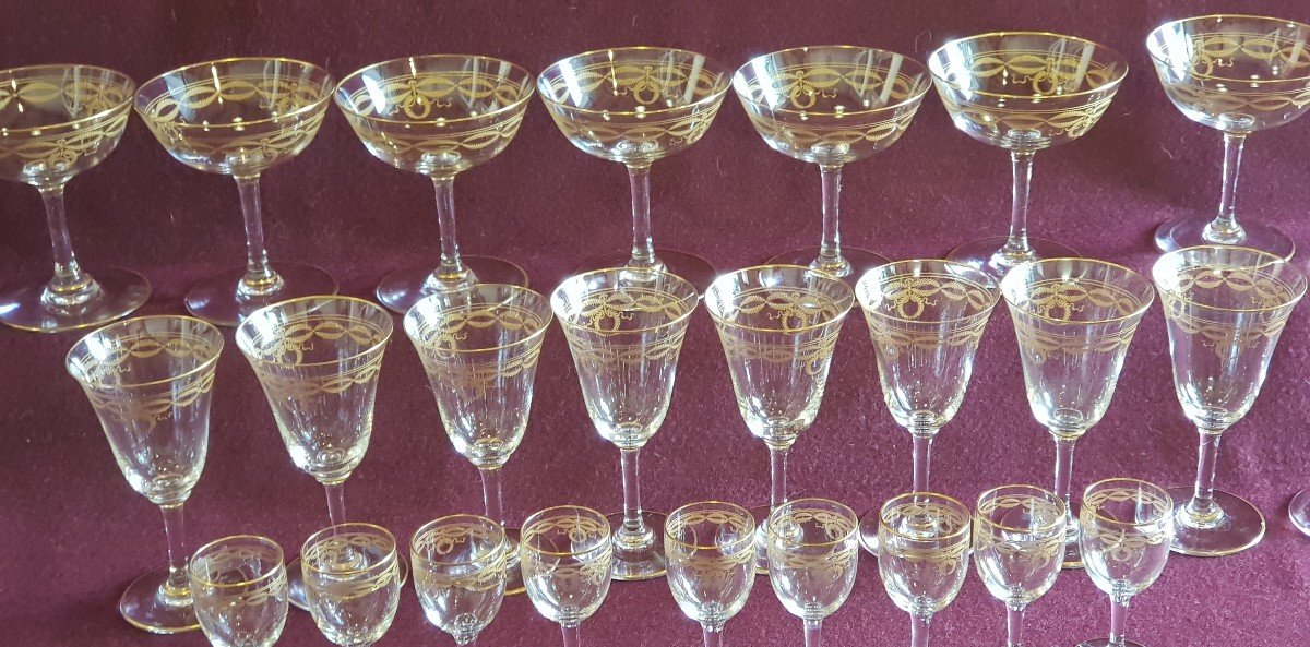 Set di 9 bicchieri da vino antichi in cristallo Baccarat mod. Byzantine dorato-photo-4