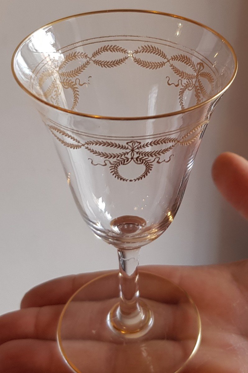 Set di 9 bicchieri da vino antichi in cristallo Baccarat mod. Byzantine dorato
