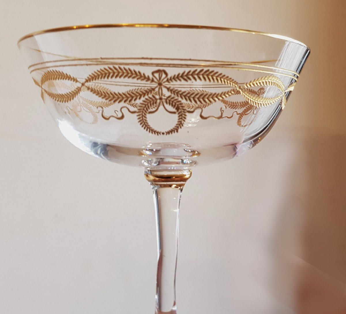 Lotto di 9 coppe da champagne antiche  cristallo Baccarat mod. Byzantine dorato