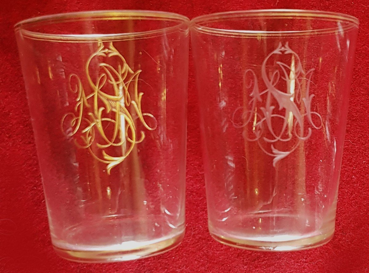 lotto di 14 bicchieri Lobmeyr in mussola di vetro monogramma SMN-photo-3