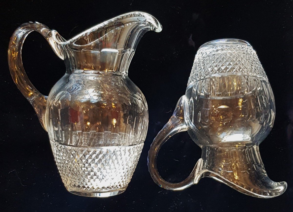 Coppia antiche brocche  cristallo di Boemia tagliato nello stile delle cristallerie St. Louis-photo-2
