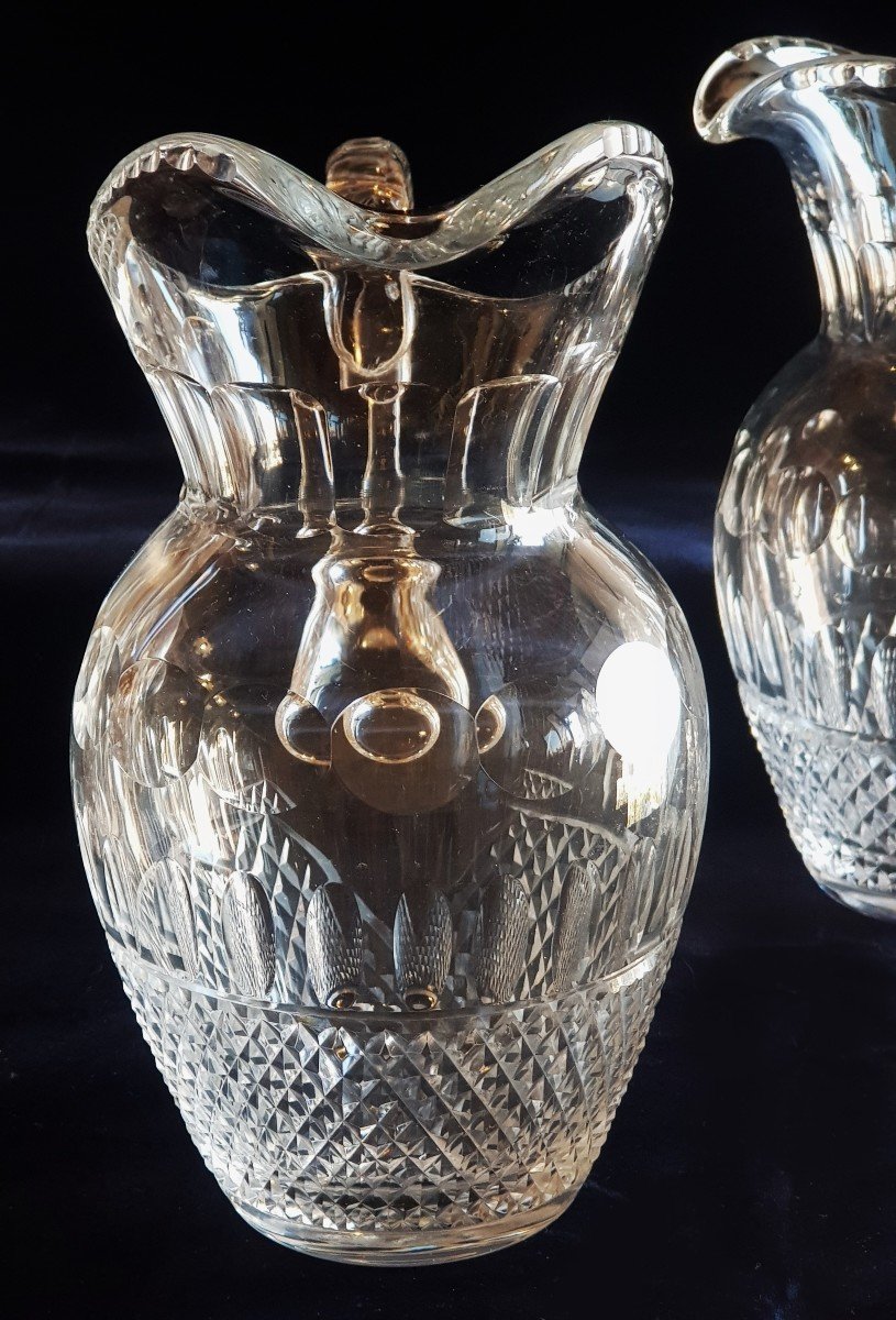 Coppia antiche brocche  cristallo di Boemia tagliato nello stile delle cristallerie St. Louis-photo-4