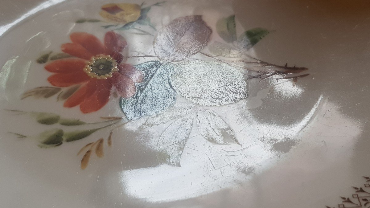 coppia di antichi piatti in terraglia inglese del XIX secolo decoro floreale dipinto -photo-2