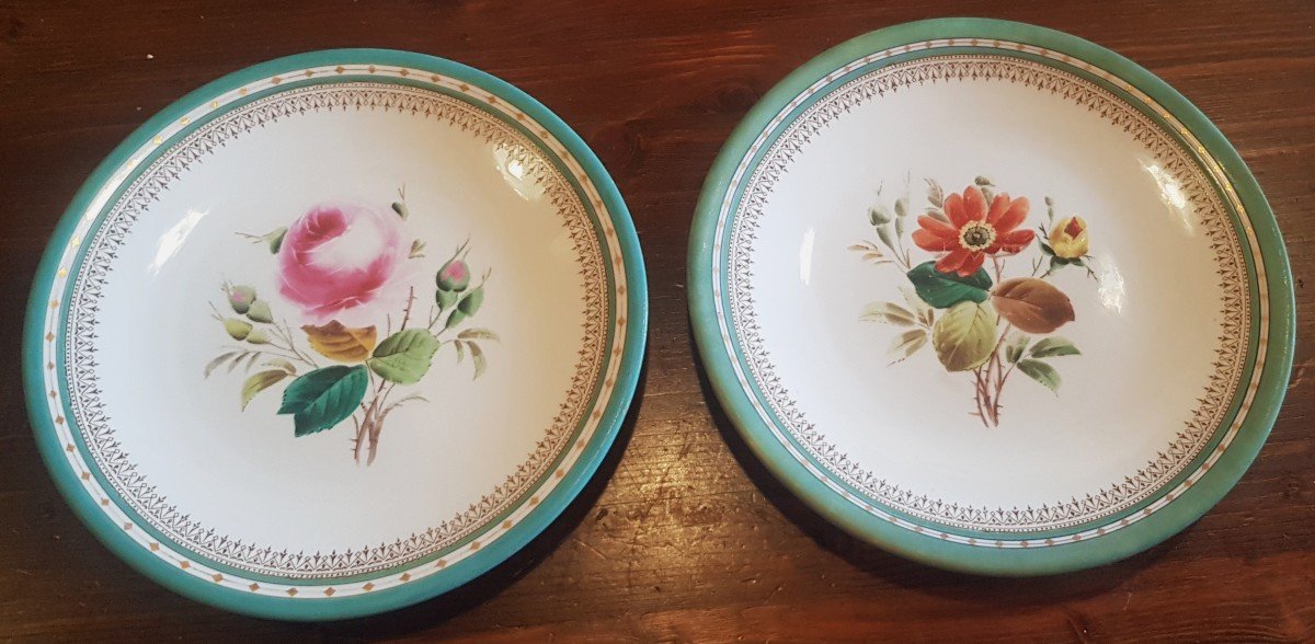 coppia di antichi piatti in terraglia inglese del XIX secolo decoro floreale dipinto 
