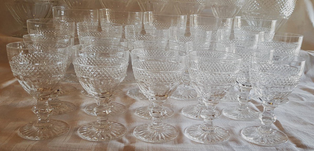 Serie 10 bicchieri da liquore antichi in cristallo Saint Louis modello Trianon