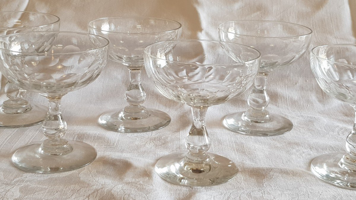 serie di 6 bicchieri da champagne in cristallo molato antico della fine del 800-photo-2
