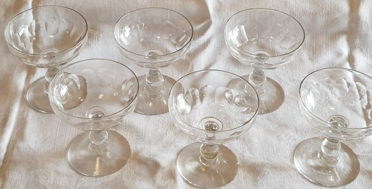 serie di 6 bicchieri da champagne in cristallo molato antico della fine del 800-photo-3