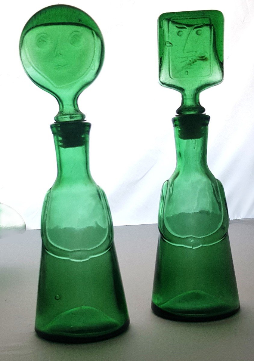 coppia di bottigliette antropomorfe di Neiman Marcus nello stile di Erik Hoglund per Kosta Boda-photo-2