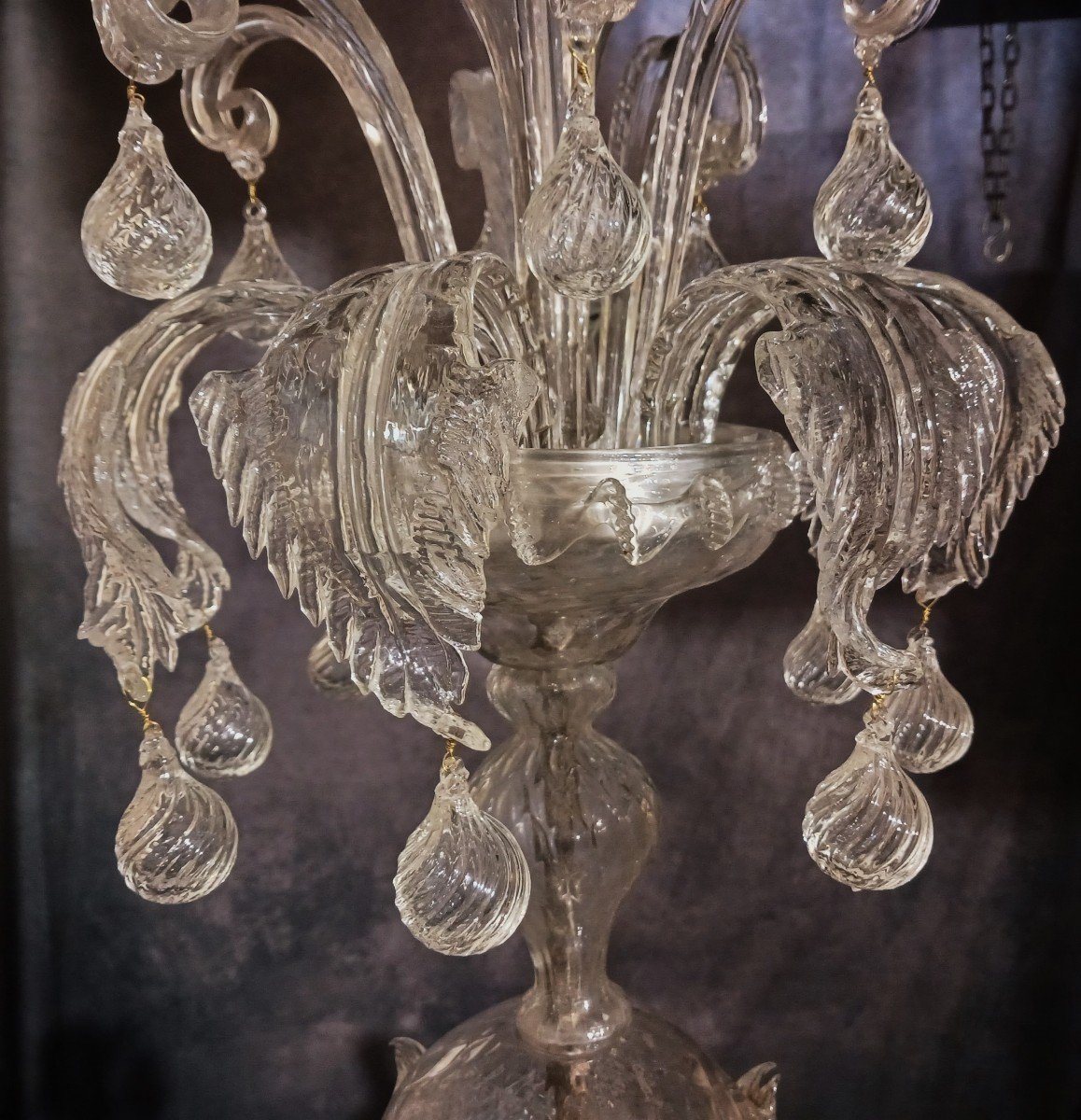 Antico lampadario Ca Rezzonico in vetro di Murano soffiato-photo-3
