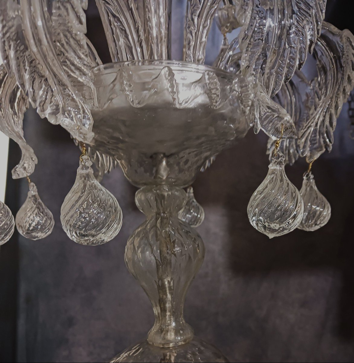 Antico lampadario Ca Rezzonico in vetro di Murano soffiato-photo-6