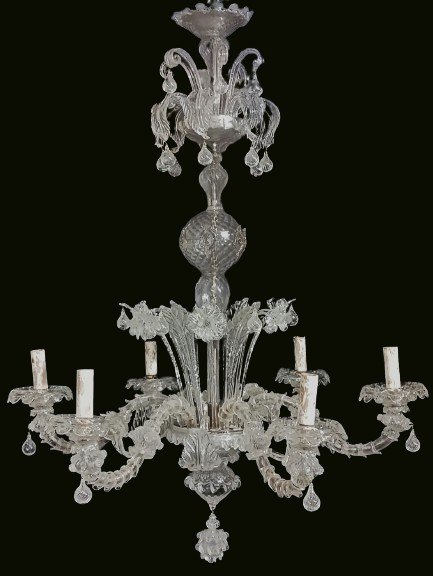Antico lampadario Ca Rezzonico in vetro di Murano soffiato