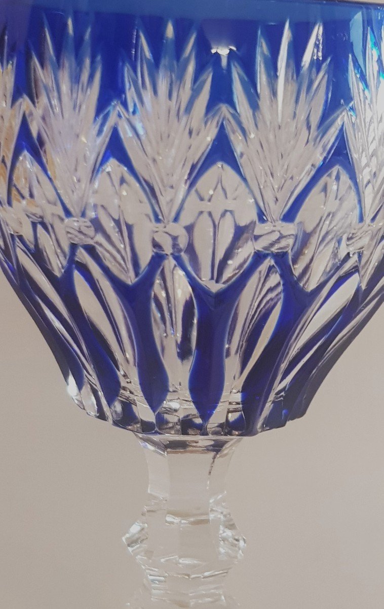 serie di 6 antichi bicchieri da aperitivo in cristallo arlecchino di Lorena-photo-2