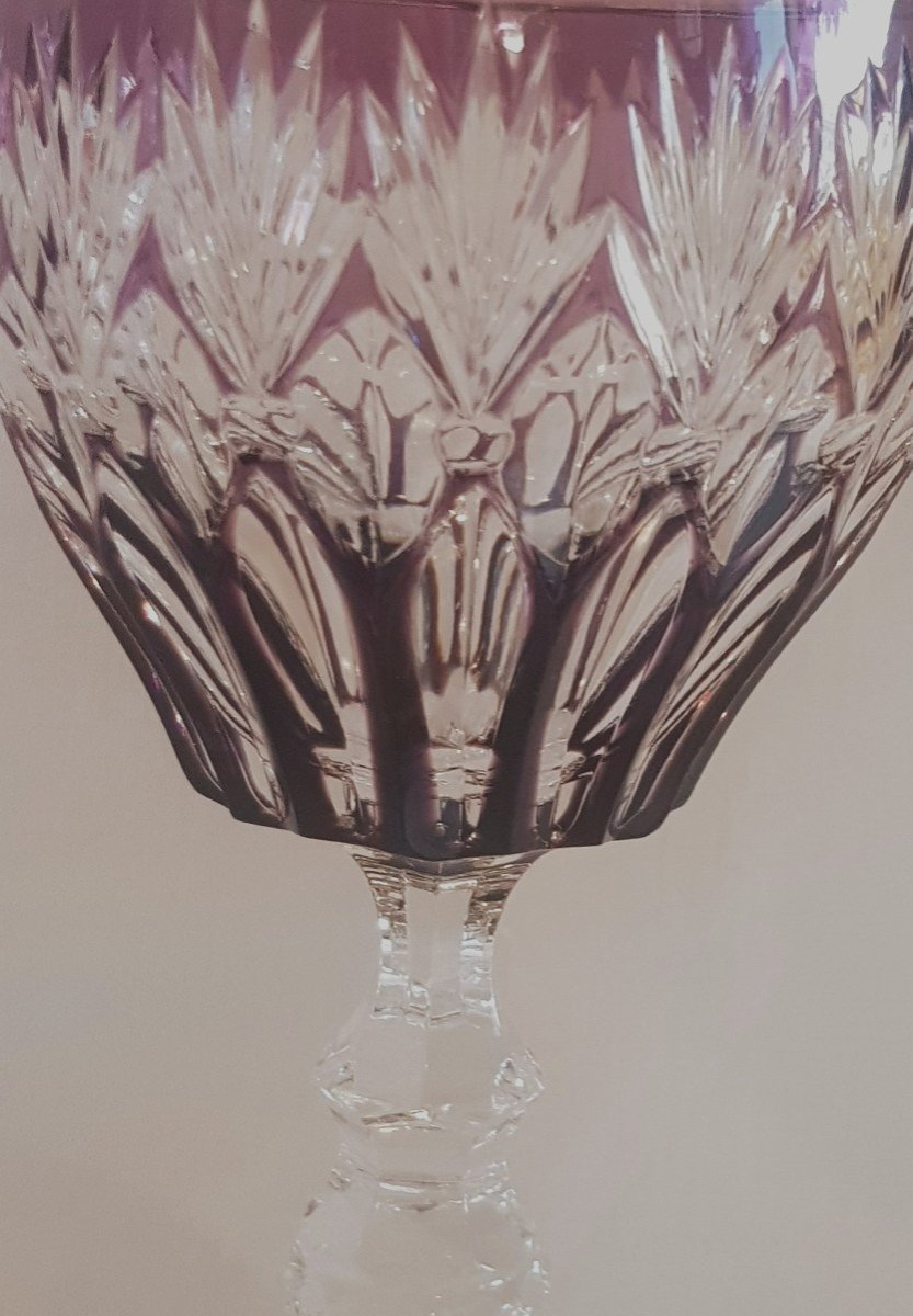 serie di 6 antichi bicchieri da aperitivo in cristallo arlecchino di Lorena-photo-4