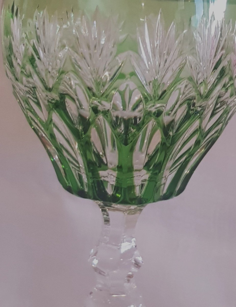 serie di 6 antichi bicchieri da aperitivo in cristallo arlecchino di Lorena-photo-6