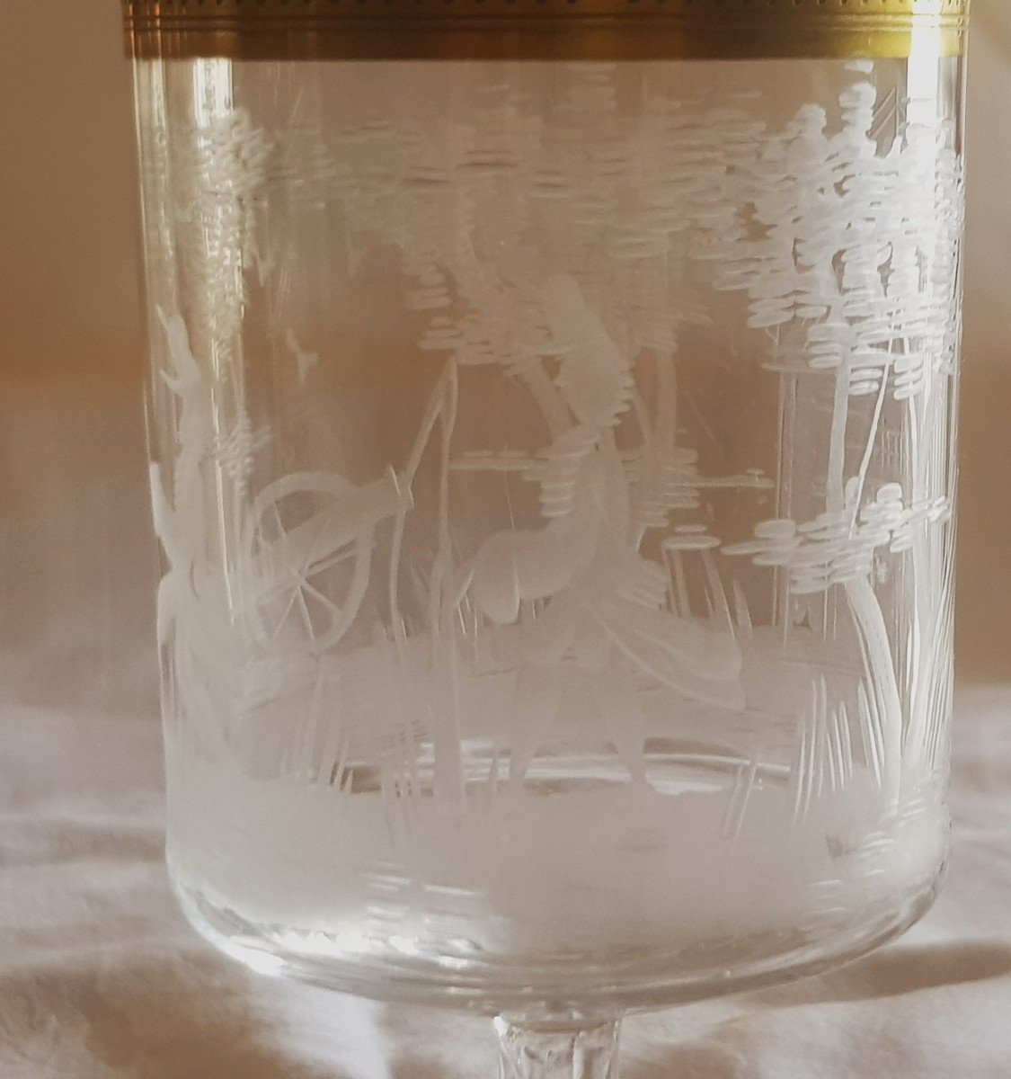 Serie 10 bicchieri Antichi incisi alla mola di  La Scena Della Battaglia-photo-2