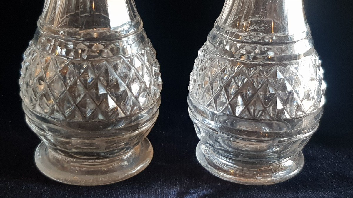 coppia di ampolle antiche, flaconi in cristallo molato a punte di diamante-photo-2