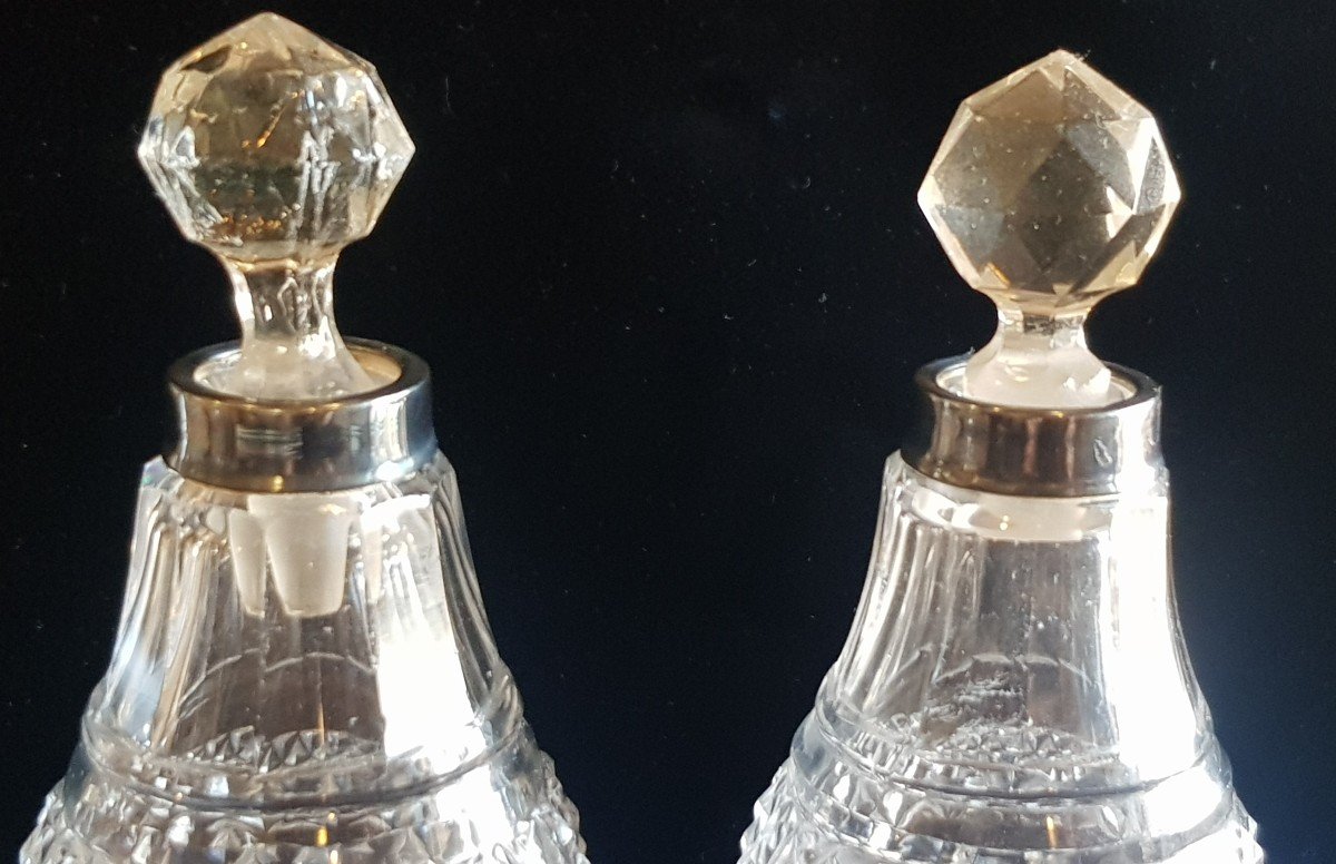 coppia di ampolle antiche, flaconi in cristallo molato a punte di diamante-photo-3