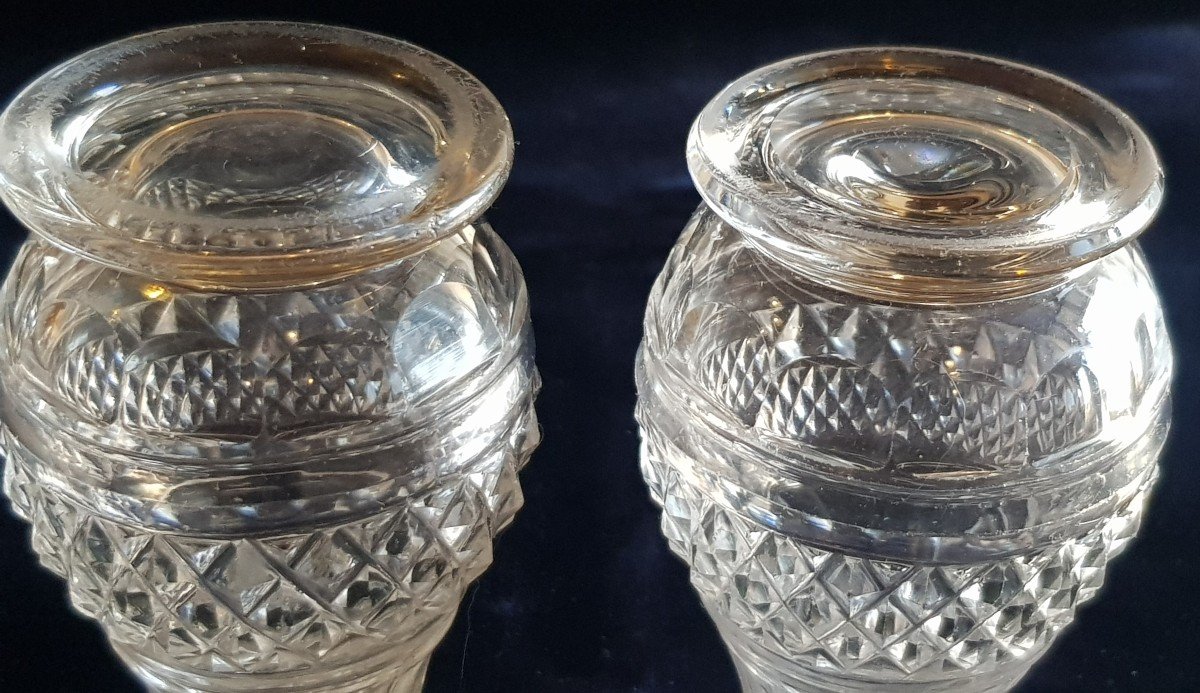 coppia di ampolle antiche, flaconi in cristallo molato a punte di diamante-photo-2