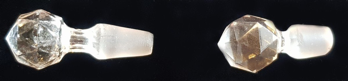 coppia di ampolle antiche, flaconi in cristallo molato a punte di diamante-photo-3