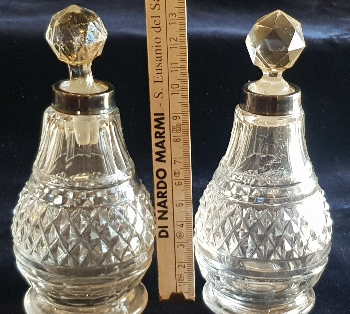 coppia di ampolle antiche, flaconi in cristallo molato a punte di diamante-photo-4