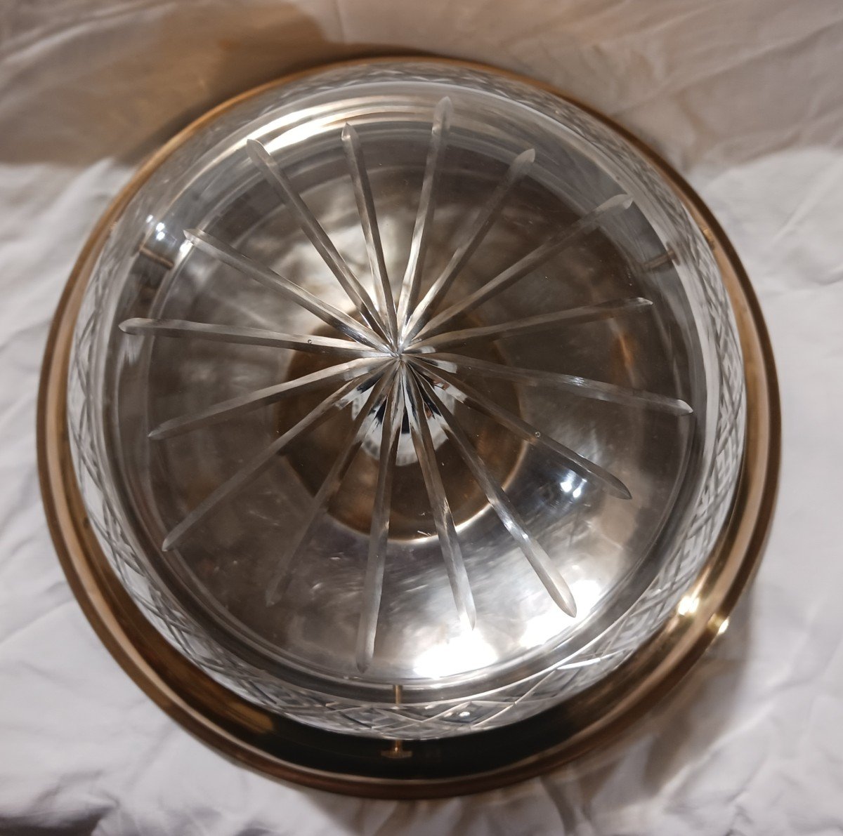 antica  plafoniera in cristallo e ottone diametro 29 cm-photo-2