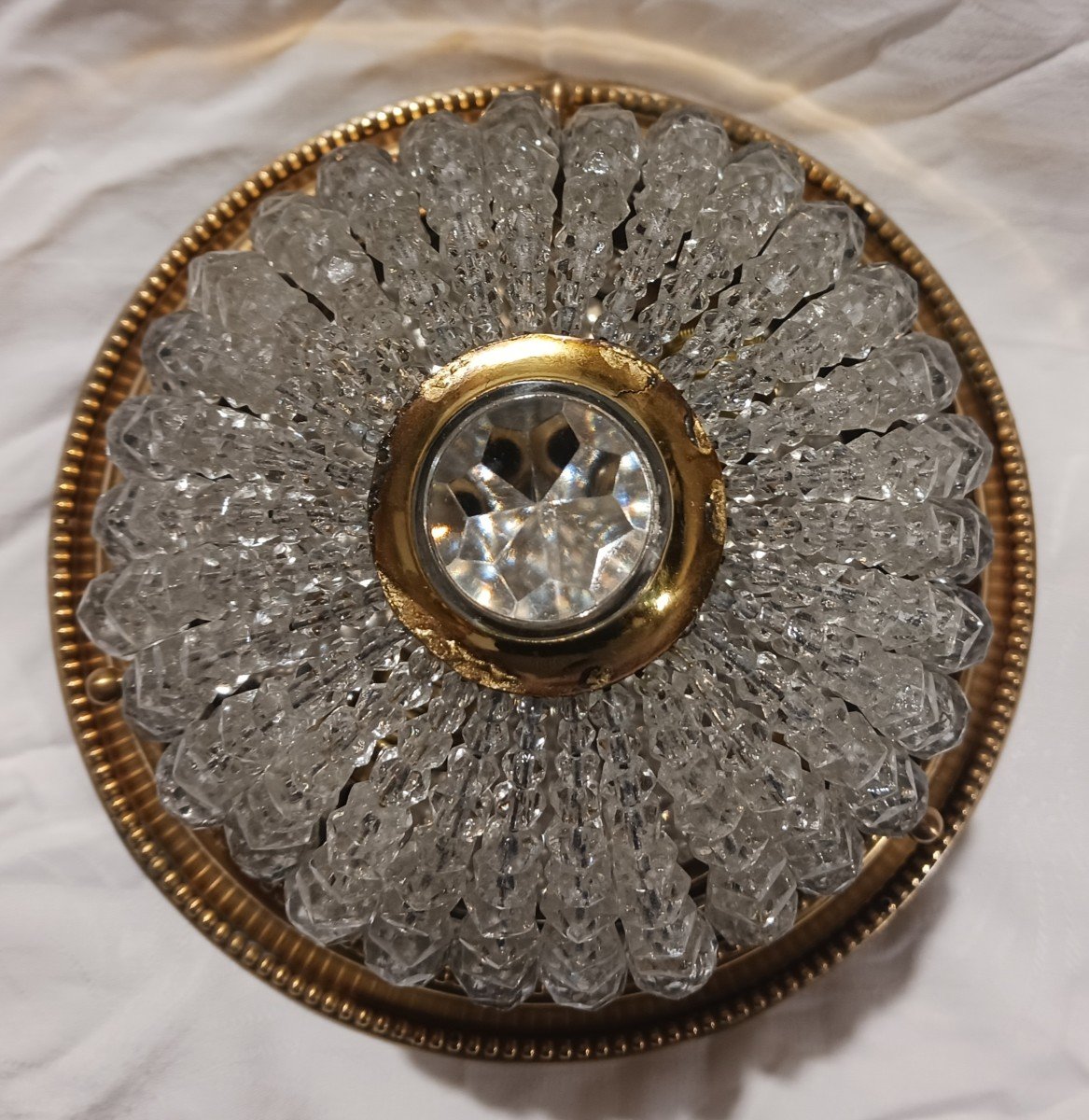 piccola  plafoniera antica  in cristallo e ottone diametro 20 cm-photo-4