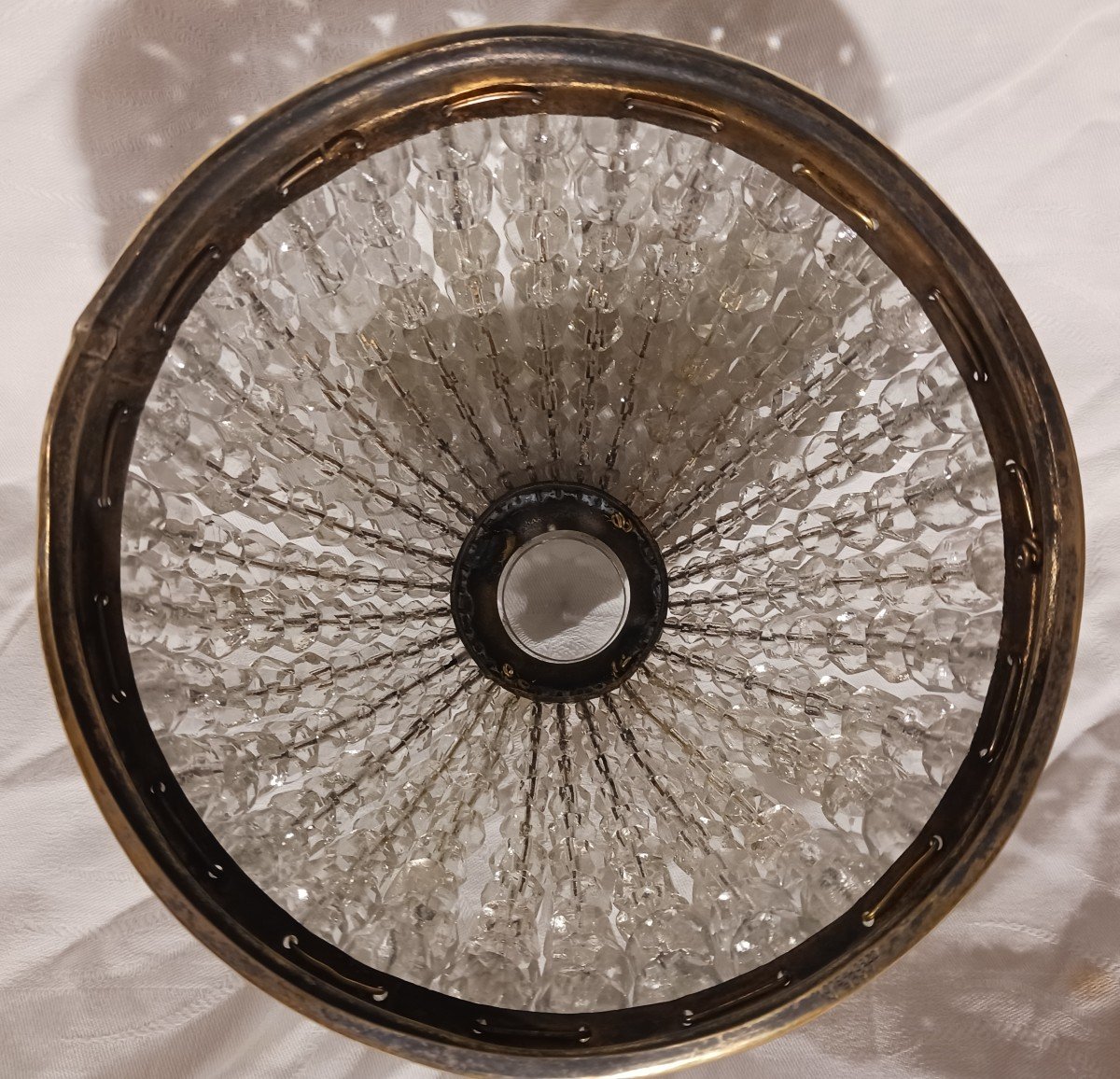 piccola  plafoniera antica  in cristallo e ottone diametro 20 cm-photo-5