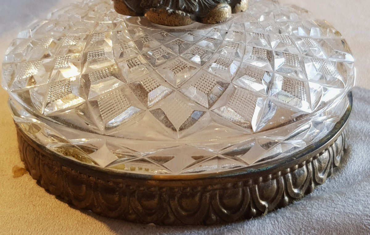 Antica alzata  fruttiera in bronzo e cristallo di Boemia molato-photo-3