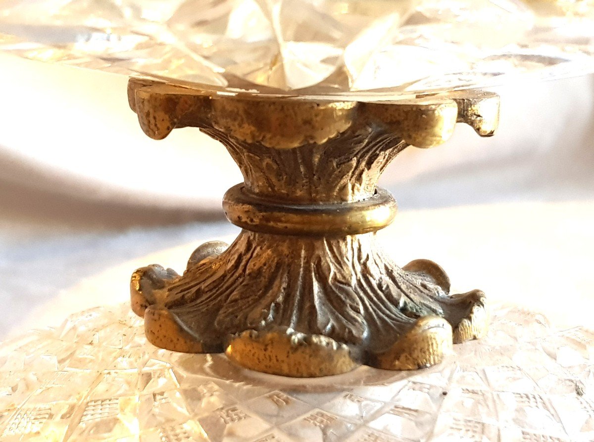 Antica alzata  fruttiera in bronzo e cristallo di Boemia molato-photo-1