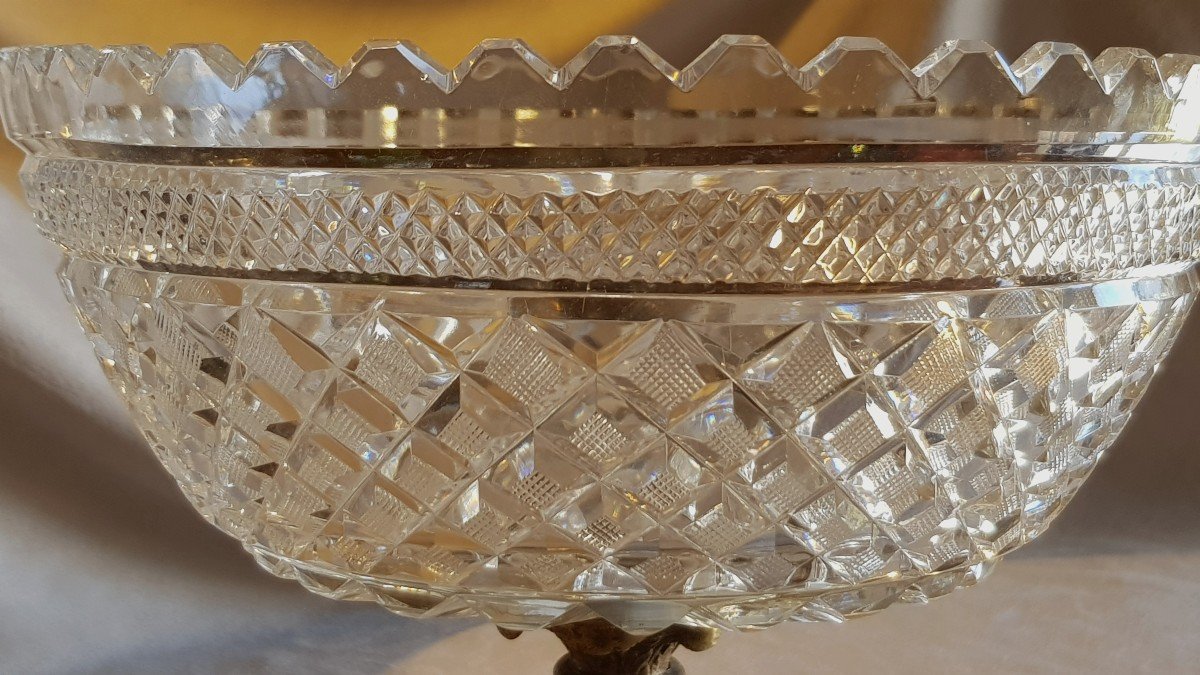 Antica alzata  fruttiera in bronzo e cristallo di Boemia molato-photo-5
