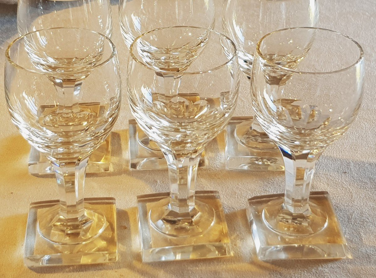 serie di 6 antichi bicchieri da vino liquoroso in cristallo piede quadrato seconda metà '800-photo-3