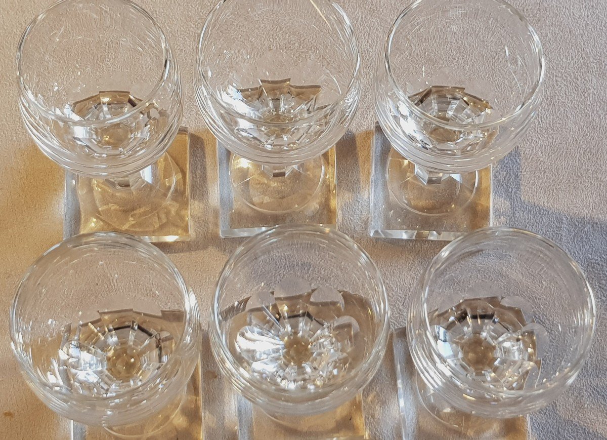 serie di 6 antichi bicchieri da vino liquoroso in cristallo piede quadrato seconda metà '800-photo-1