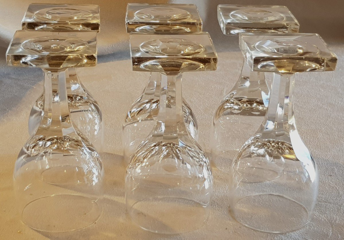 serie di 6 antichi bicchieri da vino liquoroso in cristallo piede quadrato seconda metà '800-photo-2