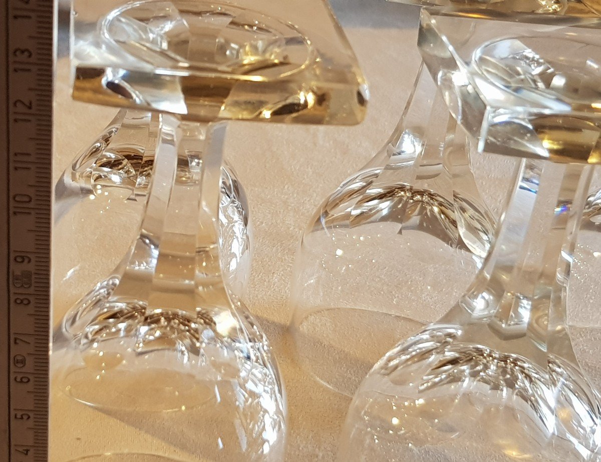 serie di 6 antichi bicchieri da vino liquoroso in cristallo piede quadrato seconda metà '800-photo-4
