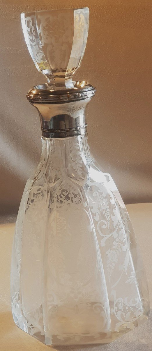 Vecchia bottiglia  In Cristallo Inciso E Argento-photo-3